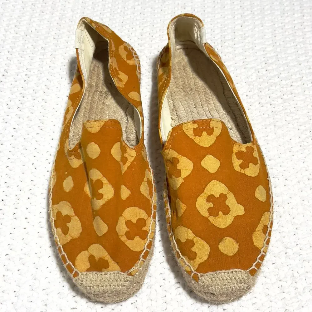 WREN X SOLUDOS Batik Medallion Platform Espadrille Canvas Boho Orange SZ 10